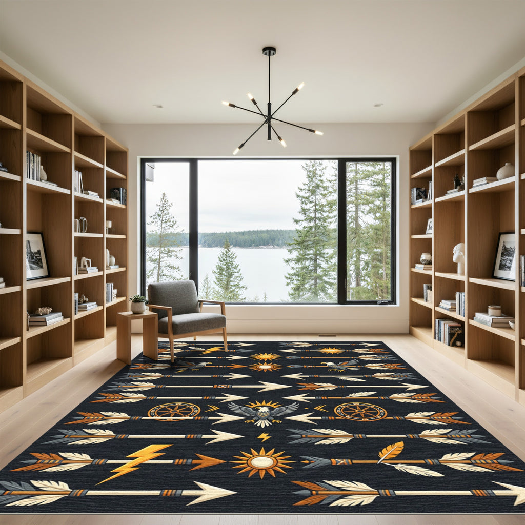Native American Eagle Sun Arrow Motif Rug