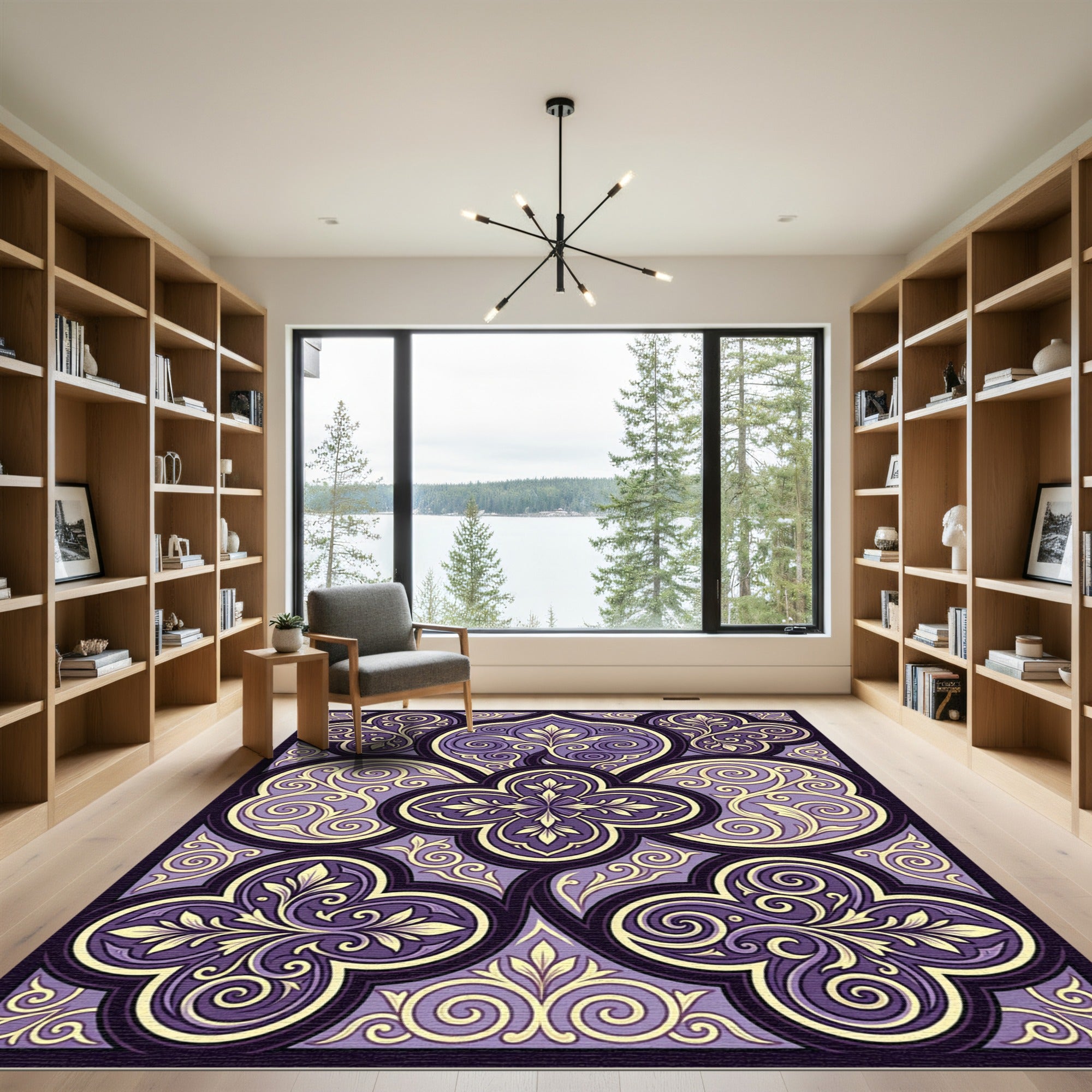 Ornate Purple Yellow Floral Swirls Rug