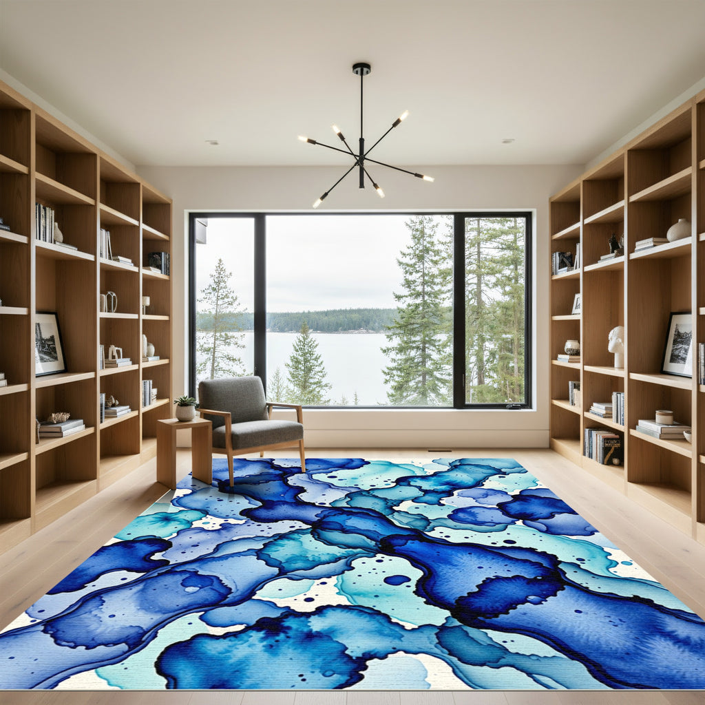 Deep Blue Ink Wash Flow Rug