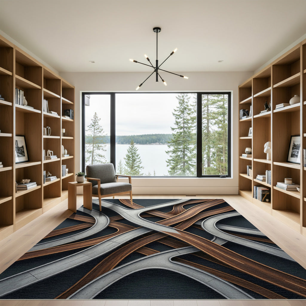 Modern Grey and Walnut Overpass Streamline Rug