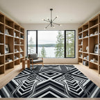 Monochrome Geometric Chevron Diamond Grid Rug