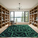 Deep Emerald Geometric Hexagon Web Rug