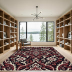 Rich Burgundy Cream Floral Damask Rug