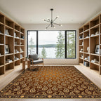 Rich Amber Paisley Floral Border Rug