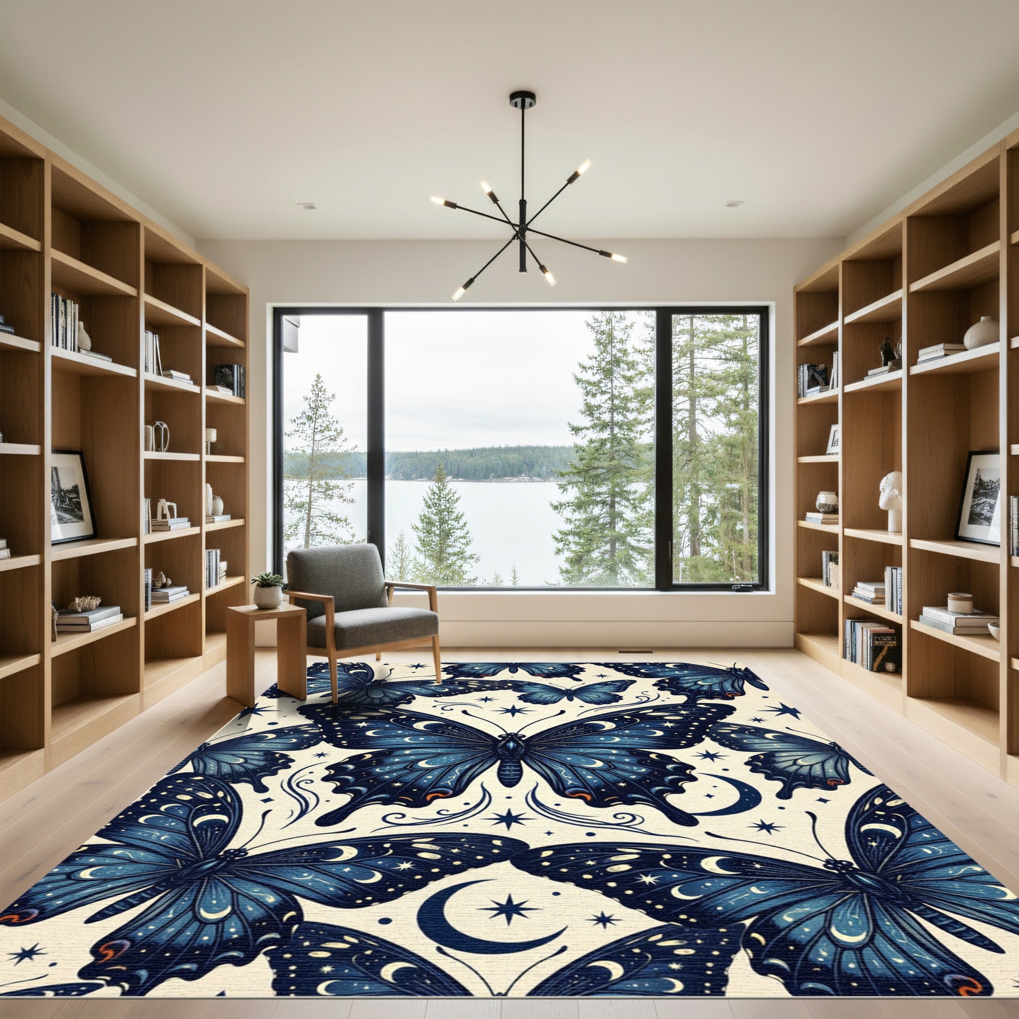 Celestial Indigo Butterfly Starry Night Rug
