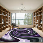Modern Swirling Purple and Gray Vortex Rug