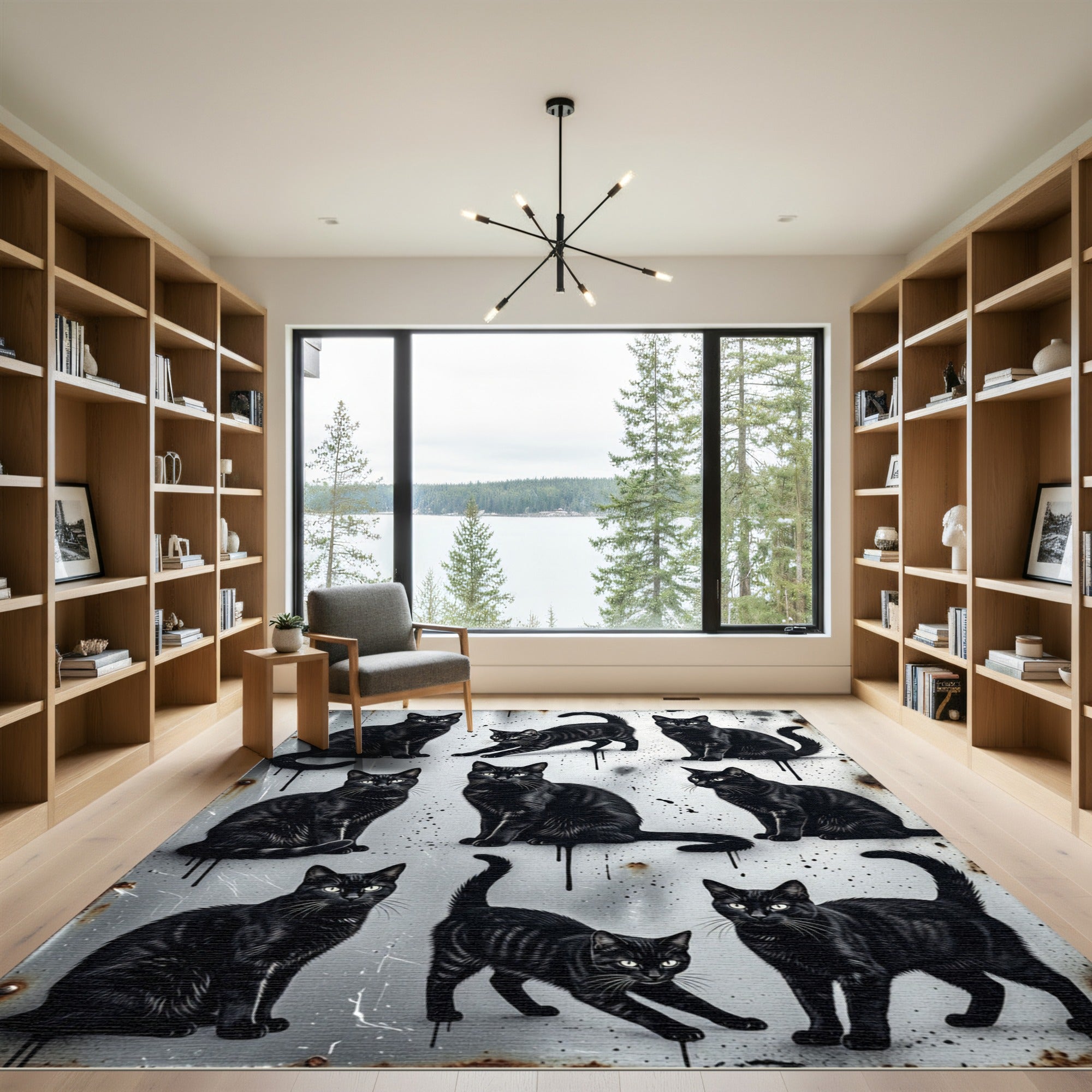 Nine Black Cat Court Composition Rug