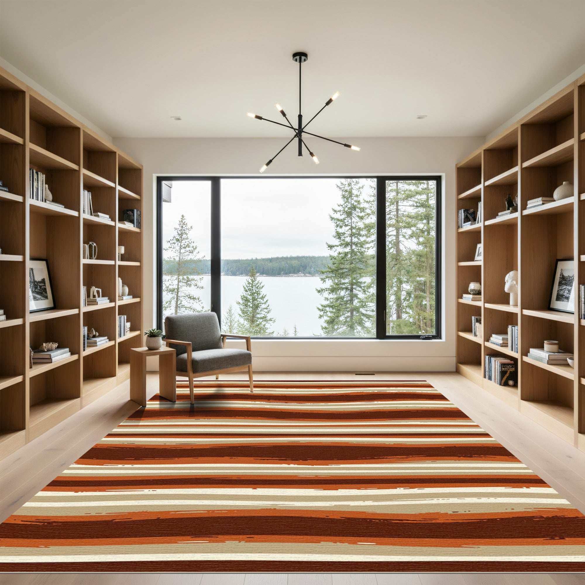 Earthy Tones Wavy Terracotta Striped Rug