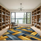 Metallic Gold and Slate Interwoven Grid Rug
