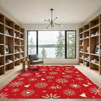 Festive Red Gold Snowflake Bell Collage Rug