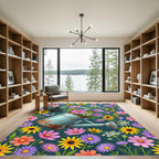 Rustic Teal Watering Can Floral Field Rug
