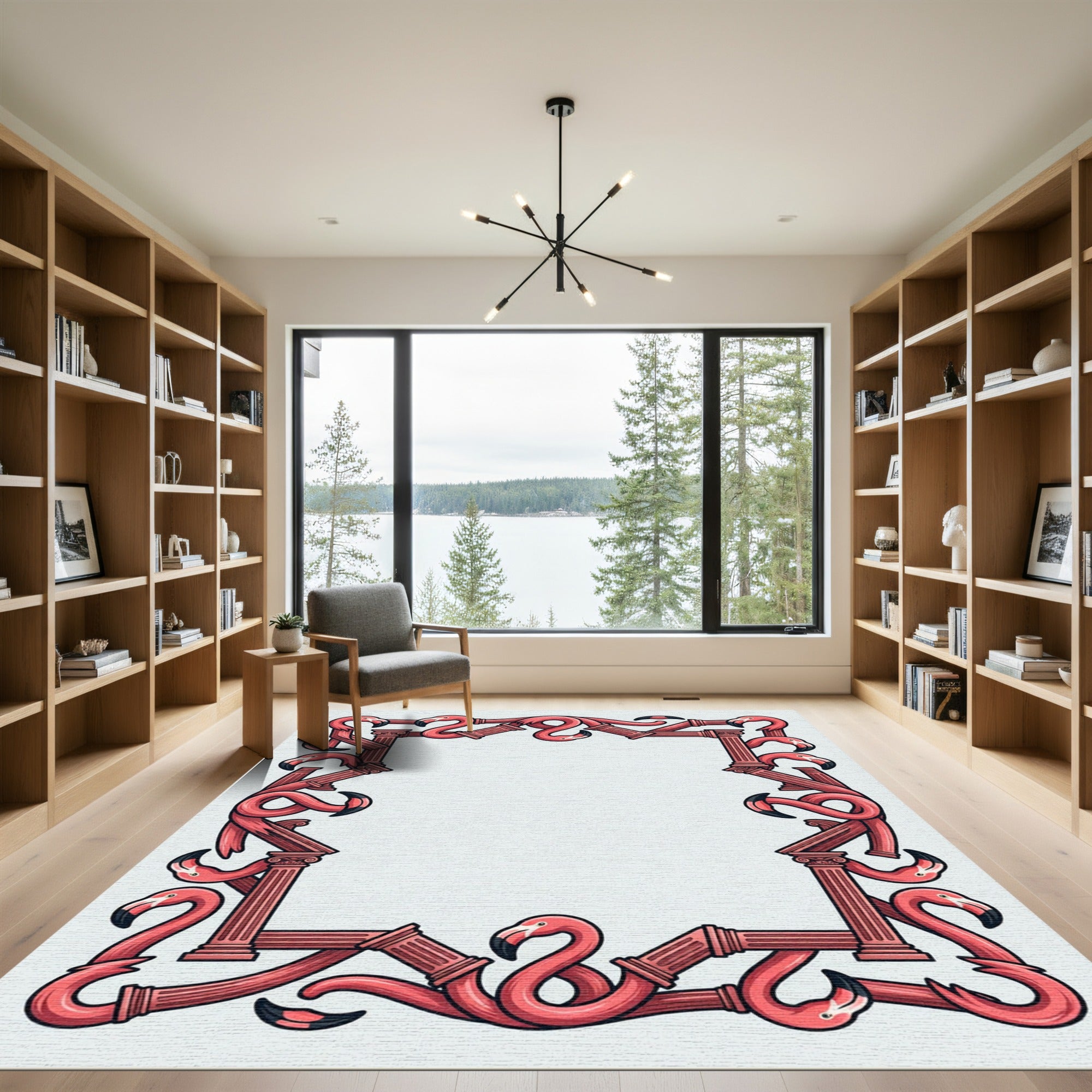 Pink Flamingo Column Border Rug