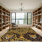 Bold Golden Leopard Floral Medallion Rug