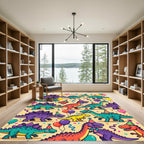 Whimsical Colorful Celebration Dinosaur Party Rug