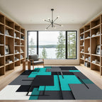 Modern Geometric Teal and Charcoal Composition Rug