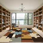 Brown Blue Cream Tan Puzzle Pieces Rug