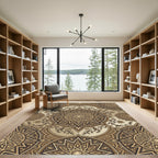 Ornate Brown Gold Medallion Foliage Rug