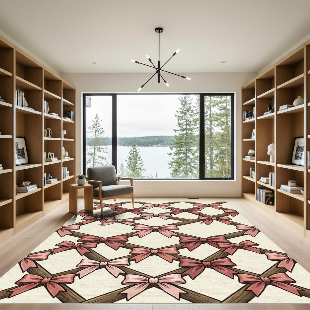 Pink Ribbon Trellis Lattice Rug