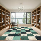 Green Black Cream Checkered Splatter Rug
