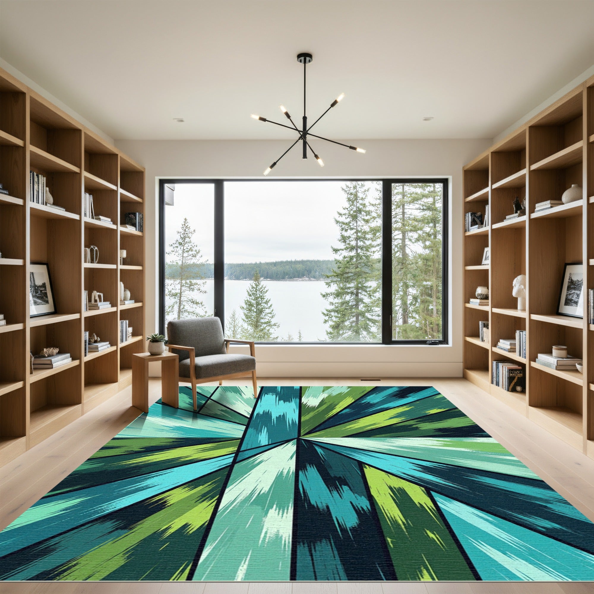 Vibrant Teal Green Shattered Geometric Rug
