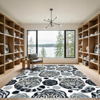Monochromatic Snow Leopard Rose Floral Rug