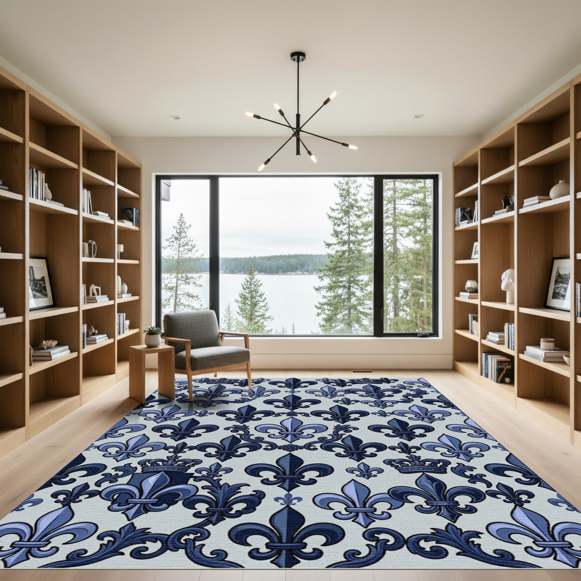 Royal Blue Fleur de Lis Crown Rug