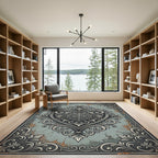 Ornate Damask Gray Heart Medallion Rug