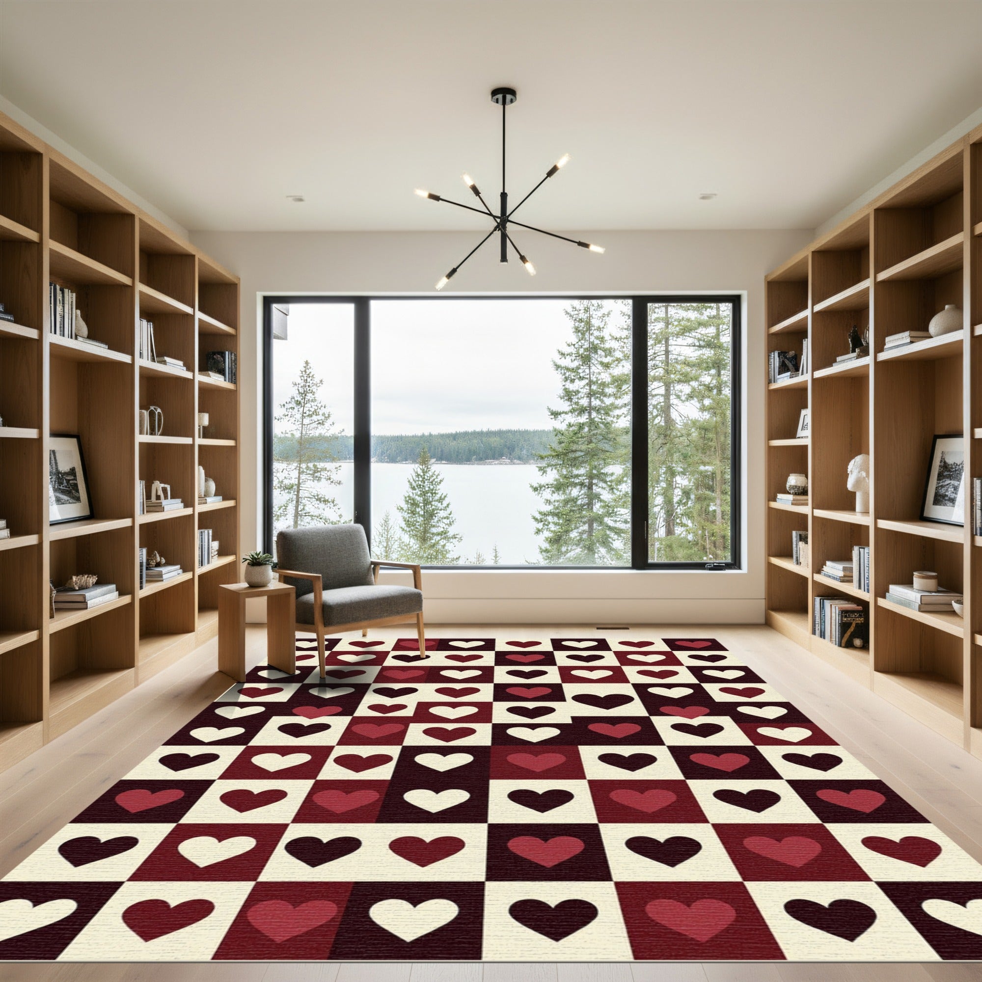 Checkerboard Crimson Heart Squares Rug