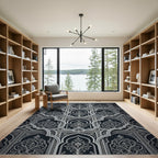 Dark Gray Floral Archway Lattice Rug