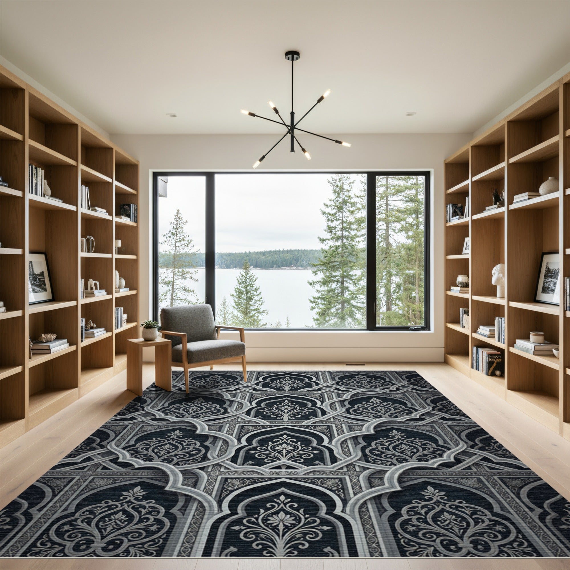 Dark Gray Floral Archway Lattice Rug