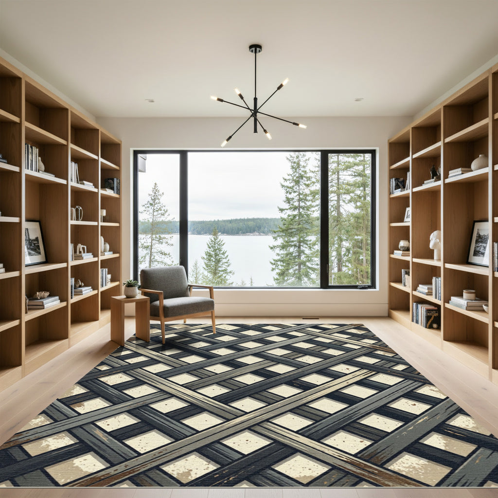Industrial Charcoal Diagonal Lattice Weave Rug