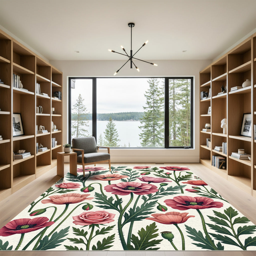 Blush Pink Poppy and Rose Garden Rug