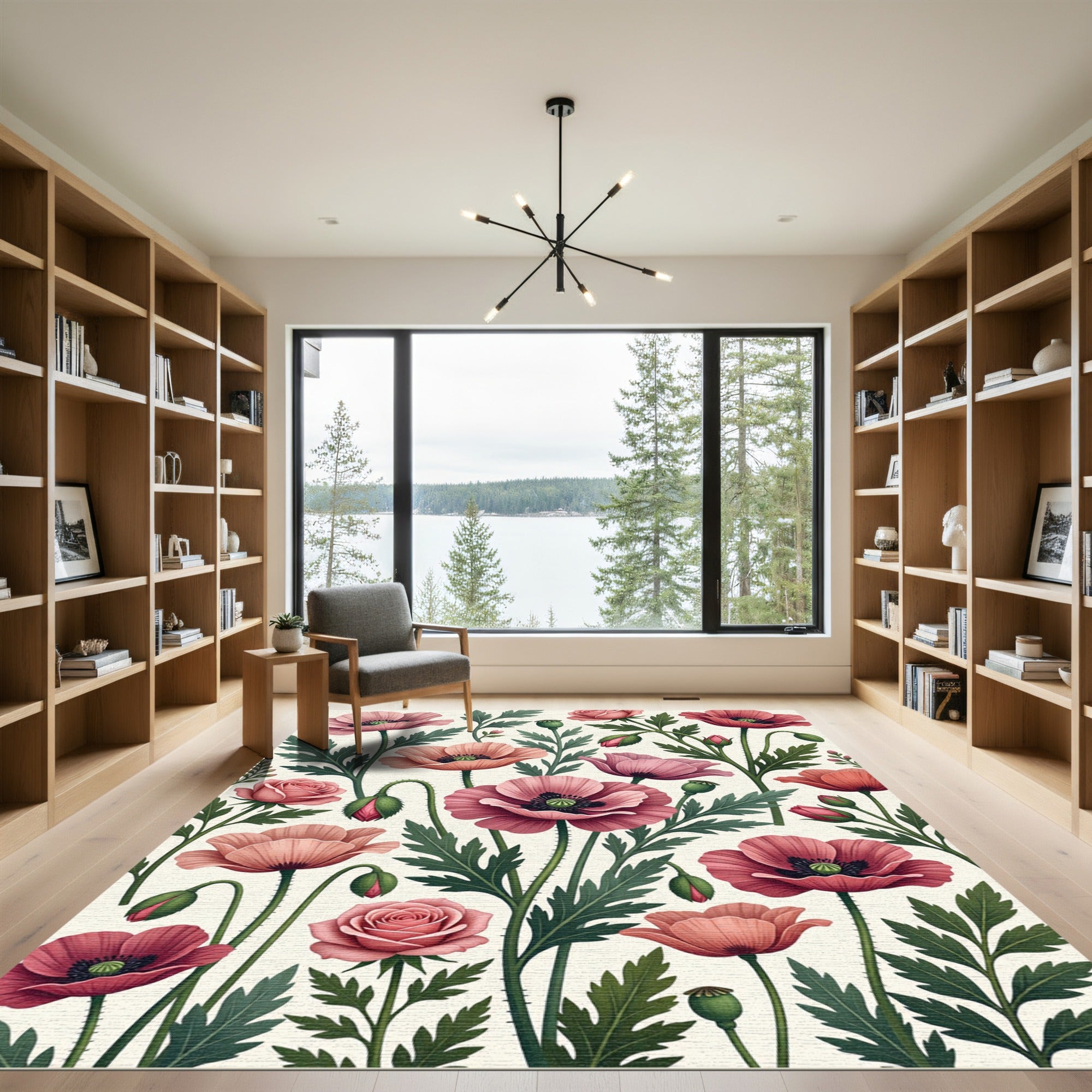 Blush Pink Poppy and Rose Garden Rug