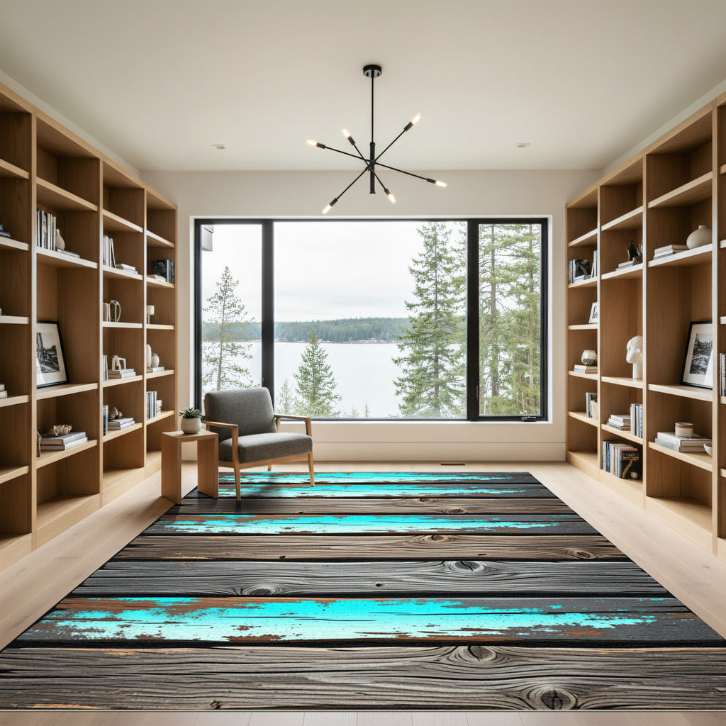 Distressed Turquoise Wood Plank Rug