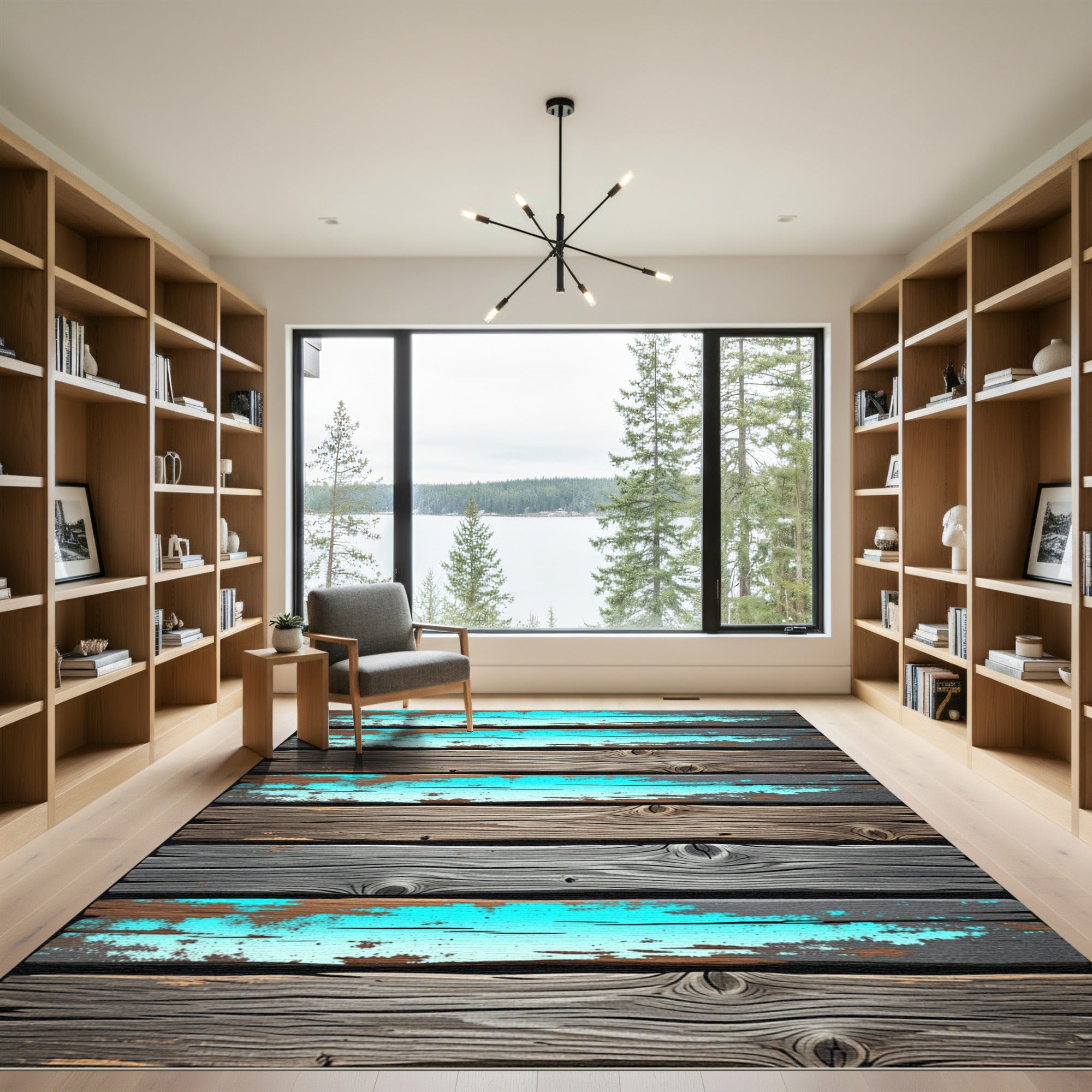 Distressed Turquoise Wood Plank Rug