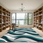 Teal and Slate Abstract Flowing Wave Rug