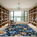 Peachy Blush Blue Floral Scrollwork Rug