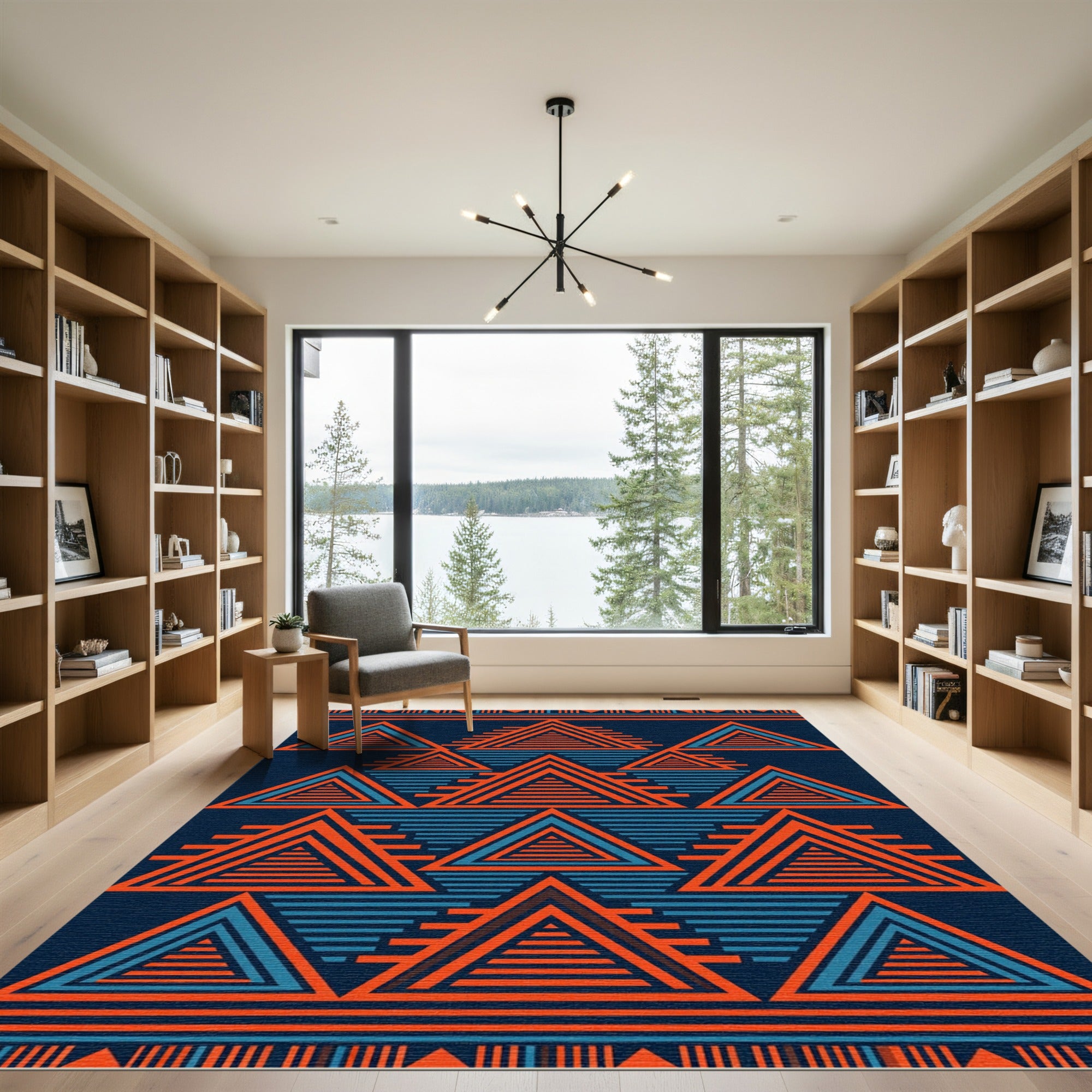Geometric Indigo Orange Terraced Triangular Rug