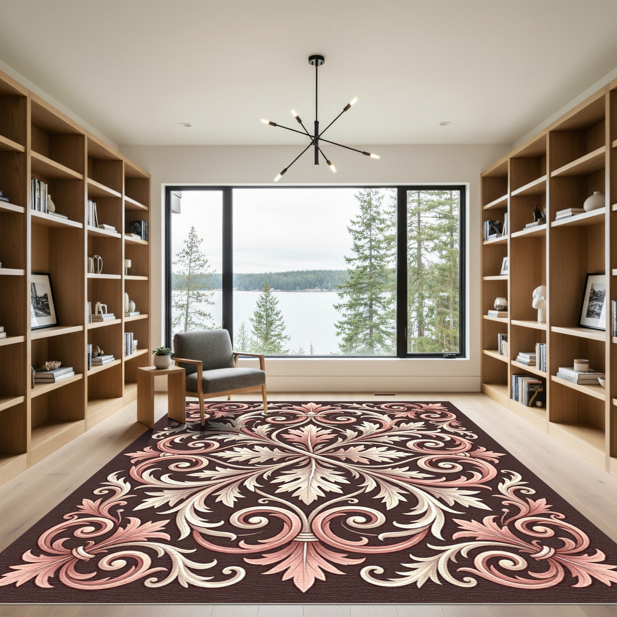 Ornate Rose Gold Acanthus Scroll Rug