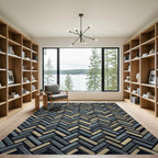 Textured Herringbone Slate and Gold Woven Rug