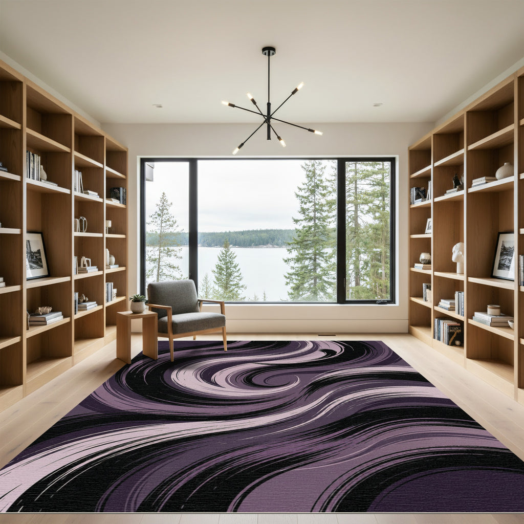 Moody Purple Abstract Swirl Waves Rug