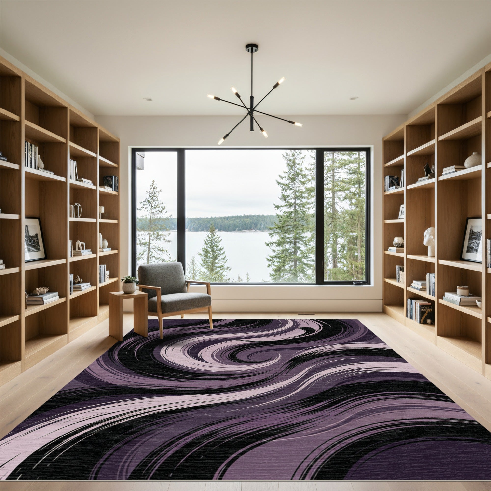 Moody Purple Abstract Swirl Waves Rug