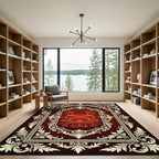 Ornate Crimson Floral Scrollwork Rug
