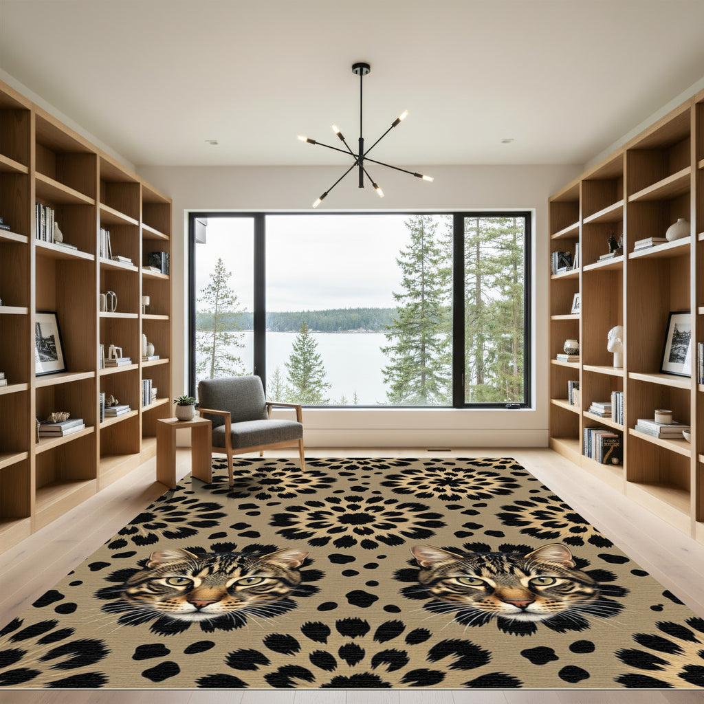 Brown Black Feline Flower Collage Rug