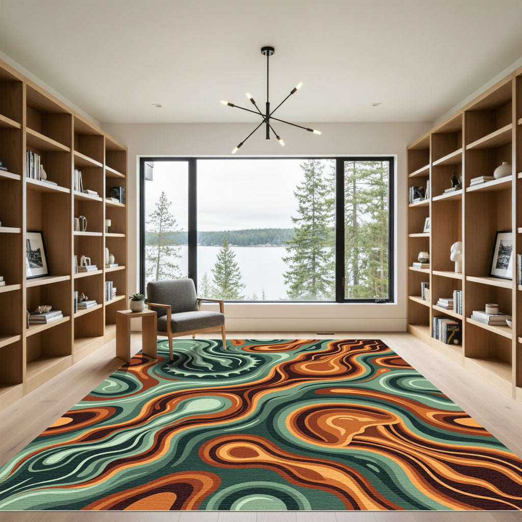Earthy Swirls Abstract Flow Rug