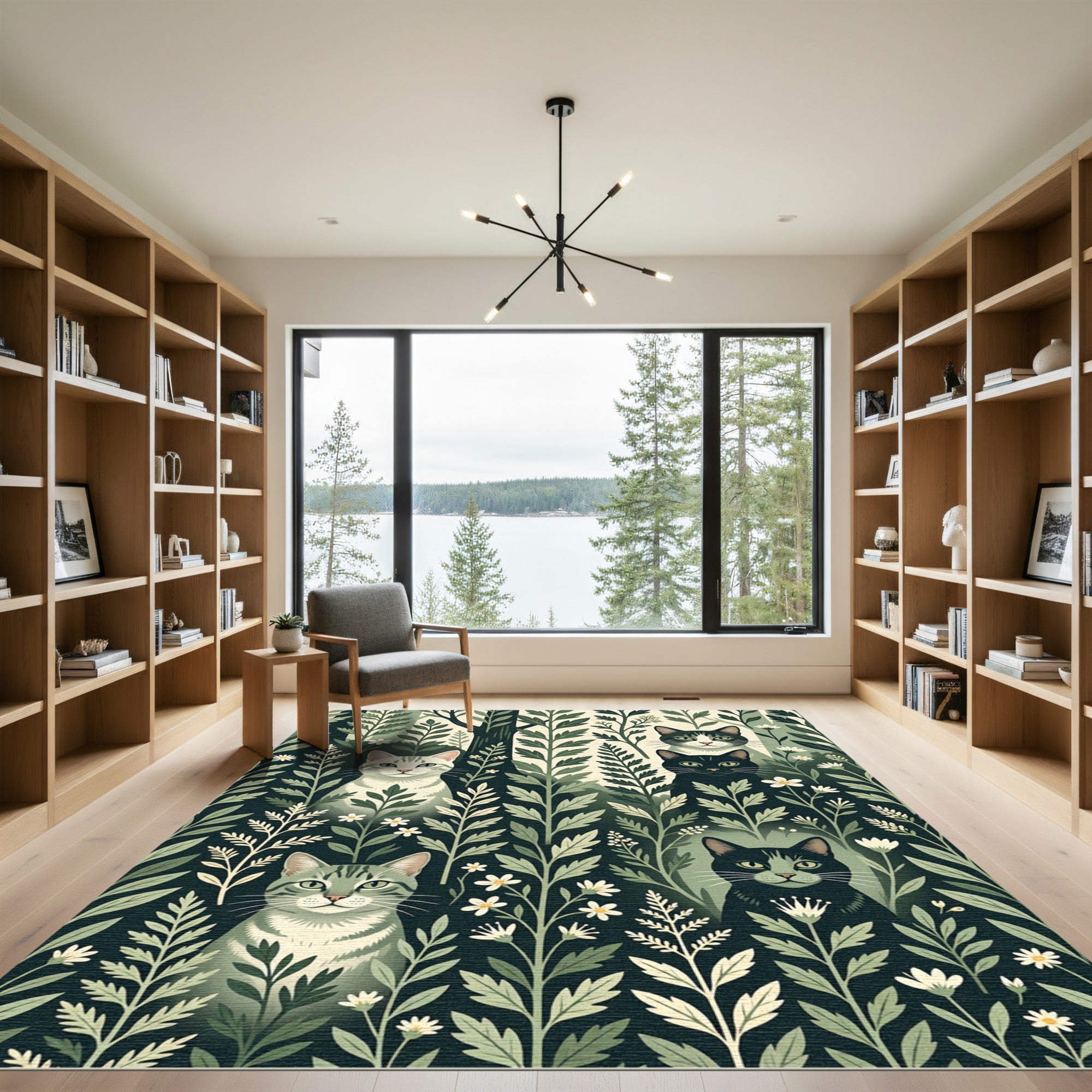 Enchanting Forest Cats Botanical Garden Rug