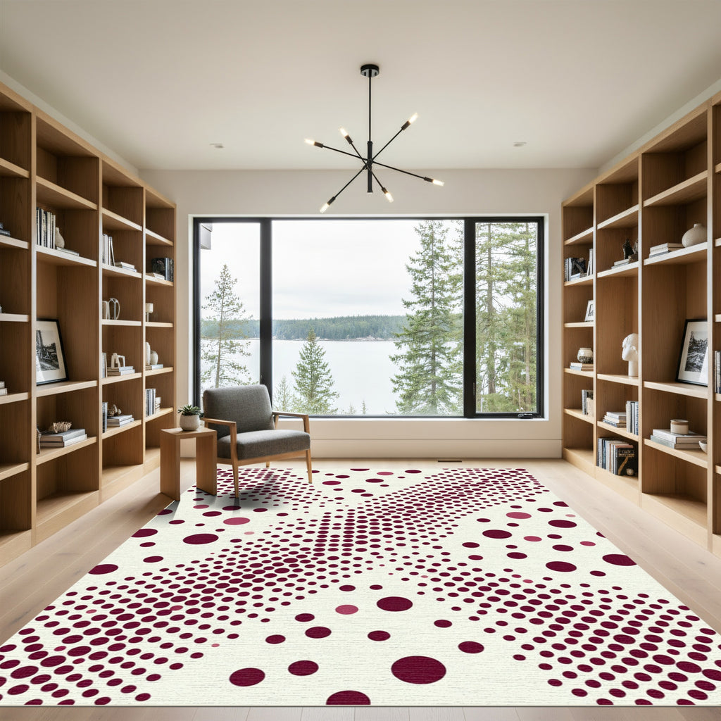 Modern Burgundy Polka Dot Abstract Art Rug