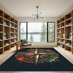 Vintage Compass Emblem Gold Ochre Teal Rug