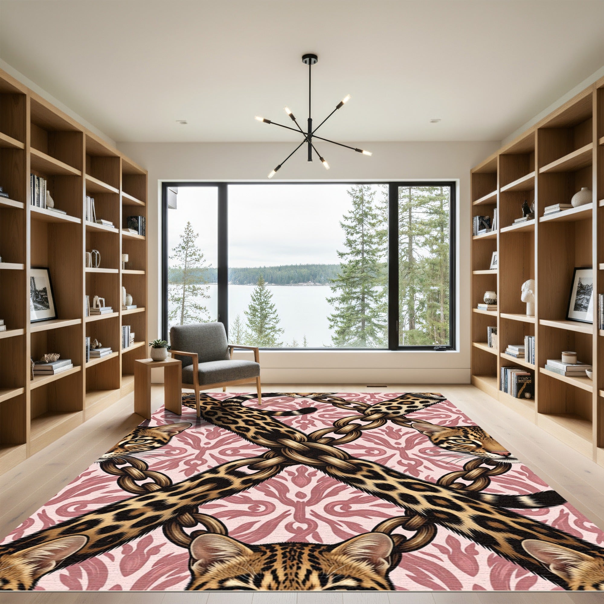 Pink Chain Cheetah Print Medallion Rug