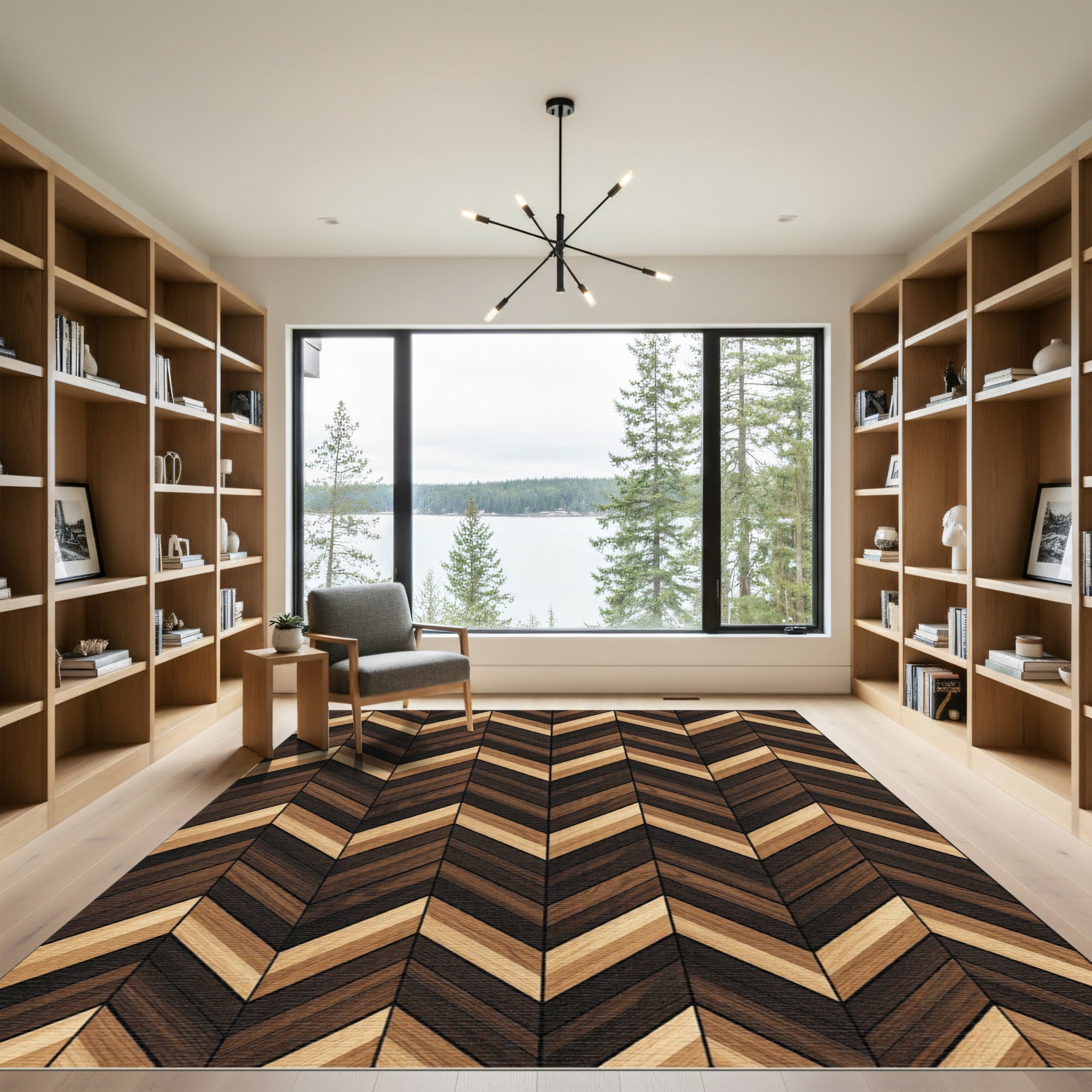 Earthy Tones Chevron Wood Plank Rug